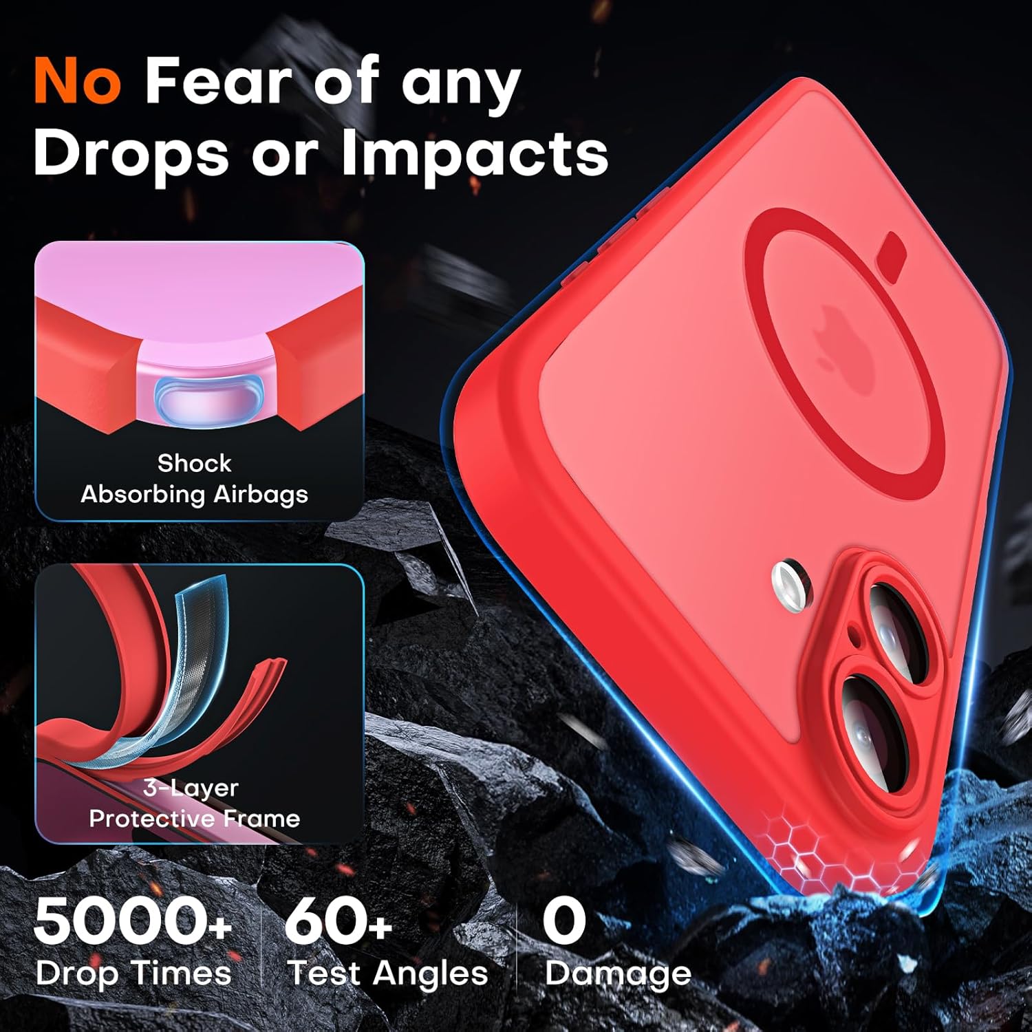 TOCOL Magnetic for 16 Red Case, Upgraded Full Camera Protection, Compatible with Magsafe, Drop Protection, Translucent Matte Back Bumper Phone Cover 6.1-Inch (Red)